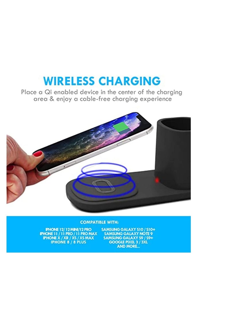 Captaintech LED Desk Lamp with Wireless Charger Adjustable USB Powered Reading Light Dimmable Eye-Caring Desktop Lamp with Organizer & 3 Brightness Levels Black Desk Light for Home, Office, Bedroom - Image 3