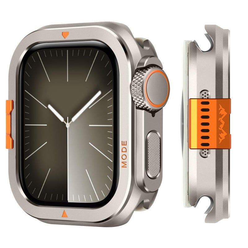 Suphart Metal Bumper Cover Compatible with Apple Watch Series 9/8/7 Case 45mm, [Turn 45mm into Ultra Look] Rugged Shockproof Protector with Back Frame for iWatch 45mm, Titanium - Image 1