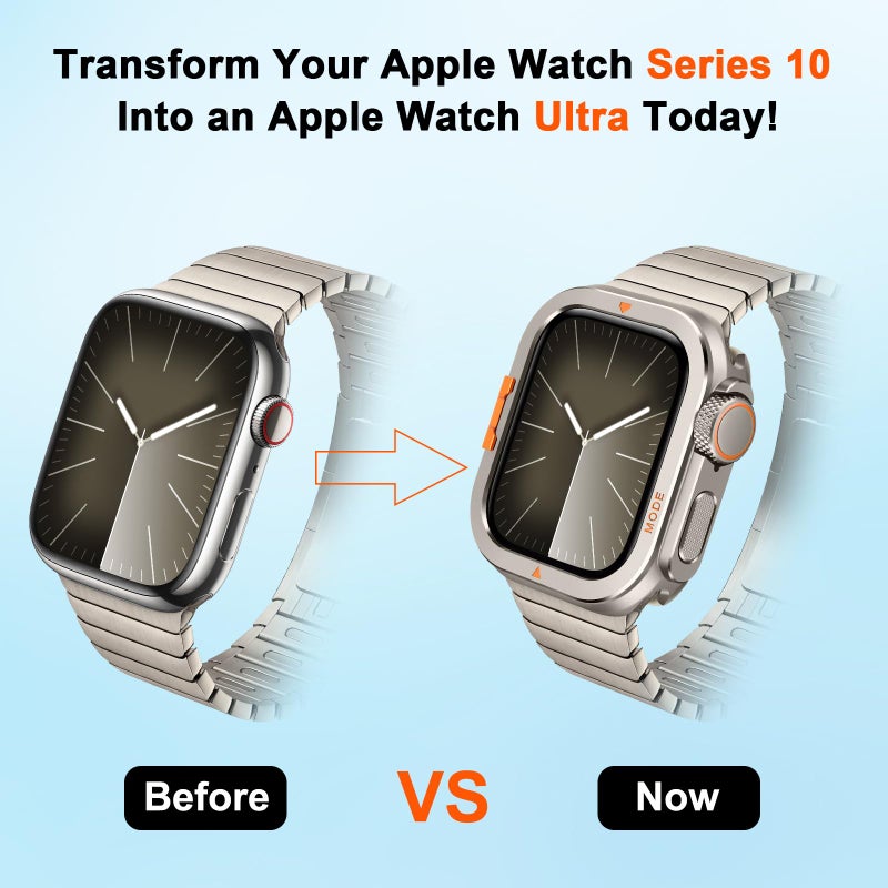Suphart Metal Bumper Cover Compatible with Apple Watch Series 9/8/7 Case 45mm, [Turn 45mm into Ultra Look] Rugged Shockproof Protector with Back Frame for iWatch 45mm, Titanium - Image 4