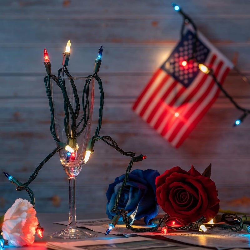 YULETIME 200 Red White & Blue Christmas Lights, Pack of 2 Sets 33 Feet 100 Count UL Certified Incandescent-Like String Lights - Image 5