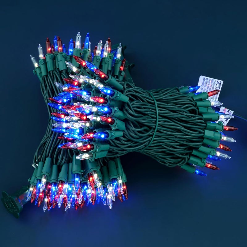 YULETIME 200 Red White & Blue Christmas Lights, Pack of 2 Sets 33 Feet 100 Count UL Certified Incandescent-Like String Lights - Image 3