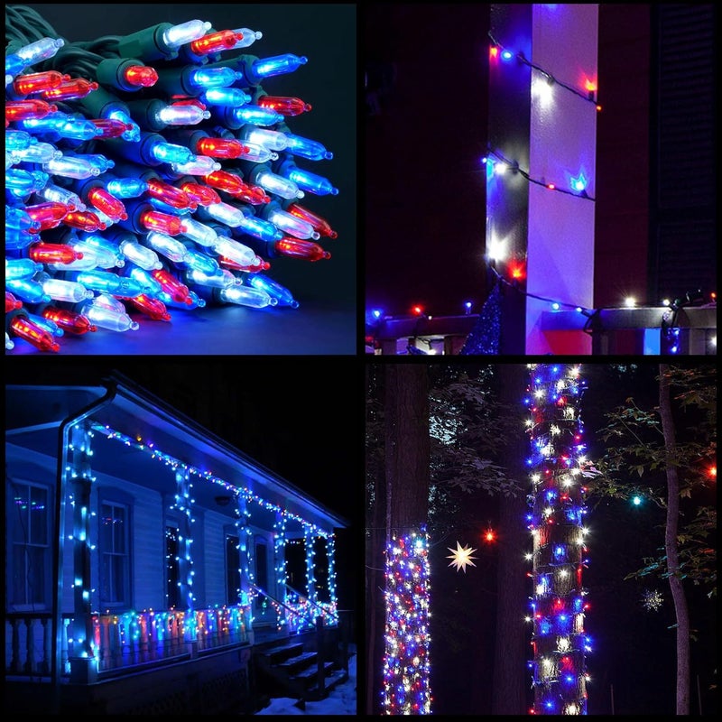 YULETIME 200 Red White & Blue Christmas Lights, Pack of 2 Sets 33 Feet 100 Count UL Certified Incandescent-Like String Lights - Image 4