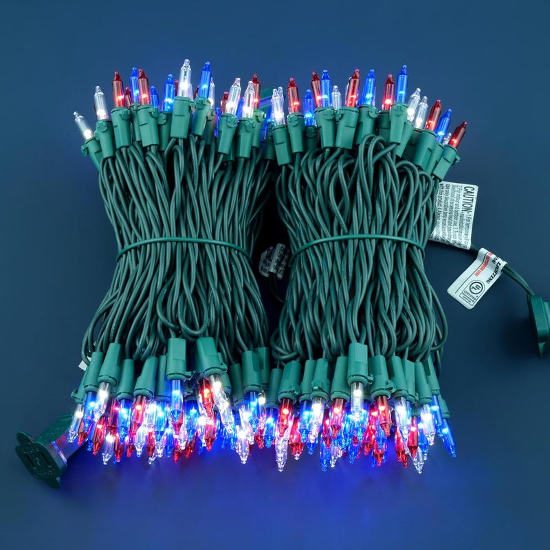 YULETIME 200 Red White & Blue Christmas Lights, Pack of 2 Sets 33 Feet 100 Count UL Certified Incandescent-Like String Lights - Image 2