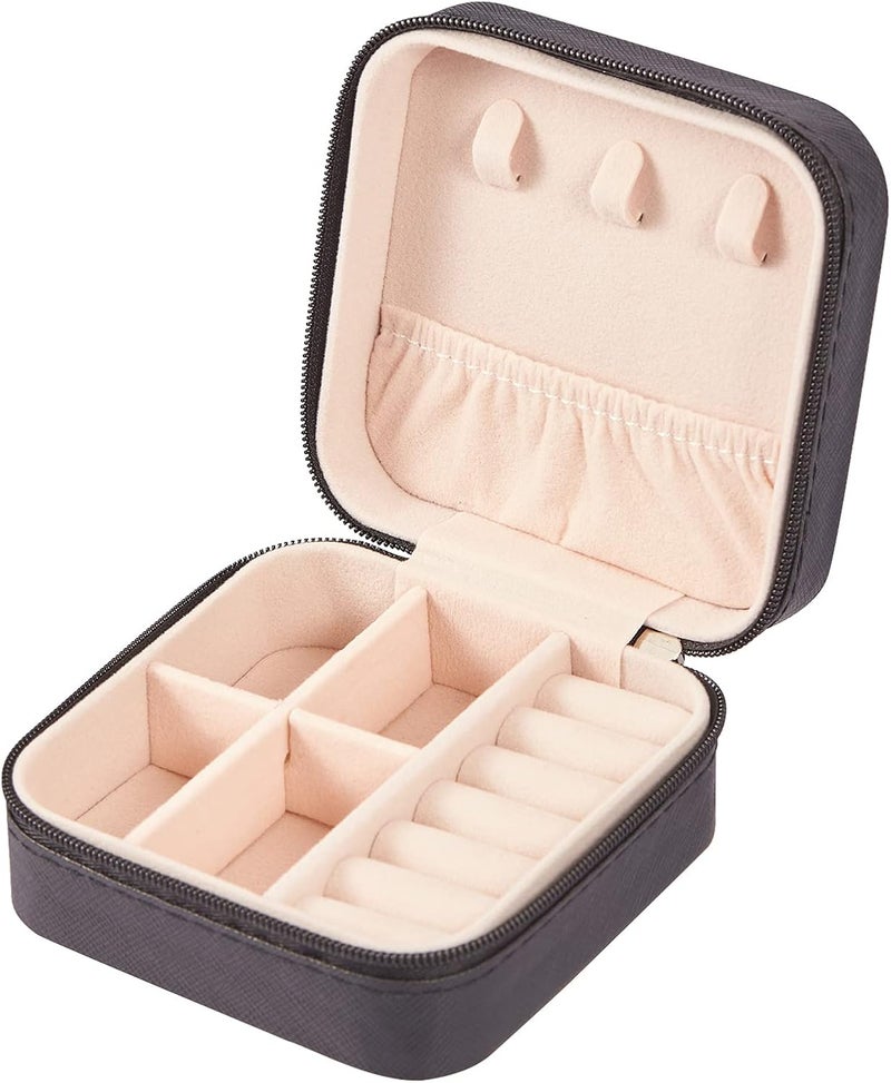 LETURE Pu leather small jewelry box, travel portable jewelry case for ring, pendant, earring, necklace, bracelet organizer storage holder boxes (black) - Image 1