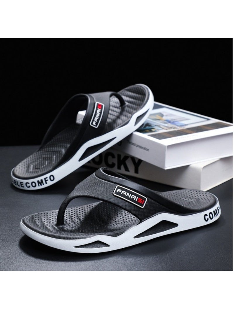 Fenni Men's flip flops, fashionable men's slippers, anti slip toe exposed lightweight sole sandals, casual neutral beach shoes - Image 2
