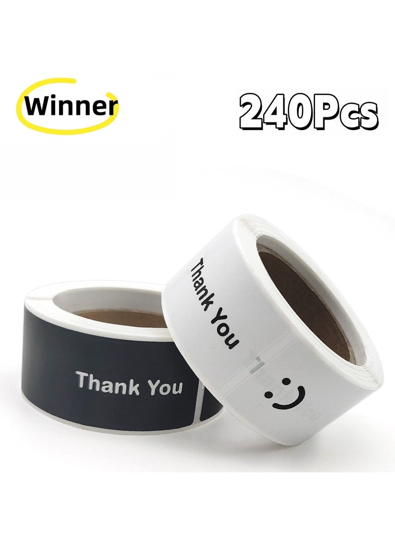 Winner 240 PCS 1" x 3" Smile Thank You Stickers, Black and White Color Rectangle Gift Envelope Seals, Thank You Lables for Small Bussiness, Packaging, Online Retailers, Boutiques, Boxes(2 Roll) - Image 1