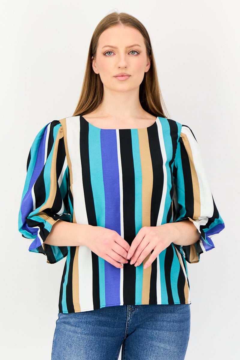 VERO MODA I Scenery by Vero Moda Women Crew Neck Long Sleeve Stripe Blouse, Multicolor - Image 1