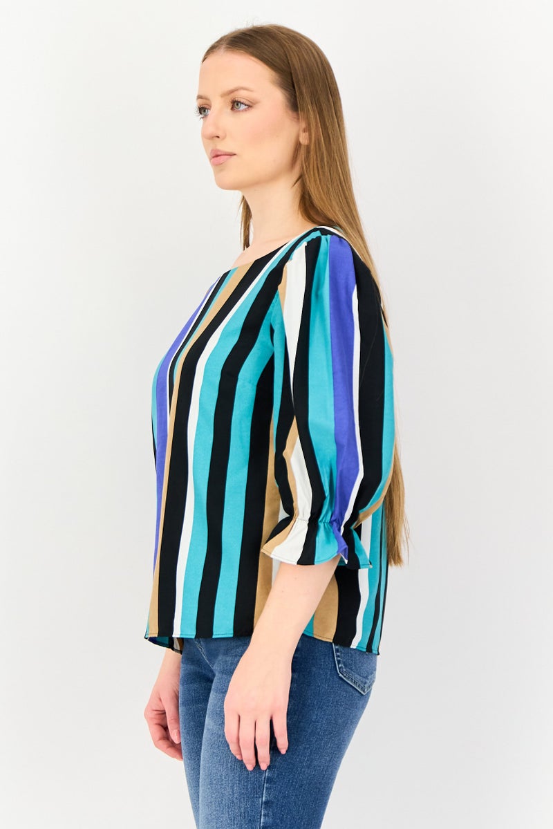 VERO MODA I Scenery by Vero Moda Women Crew Neck Long Sleeve Stripe Blouse, Multicolor - Image 2
