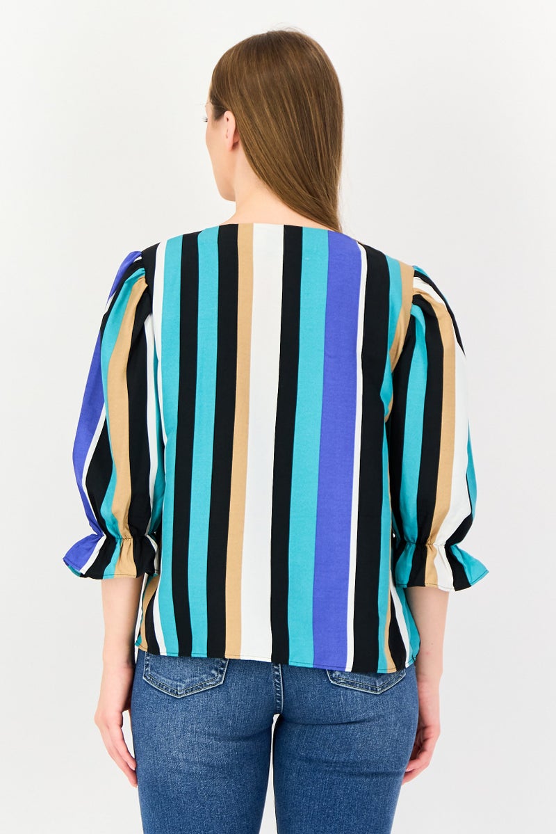 VERO MODA I Scenery by Vero Moda Women Crew Neck Long Sleeve Stripe Blouse, Multicolor - Image 3