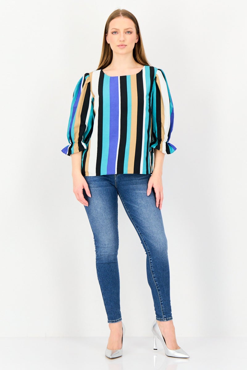 VERO MODA I Scenery by Vero Moda Women Crew Neck Long Sleeve Stripe Blouse, Multicolor - Image 4