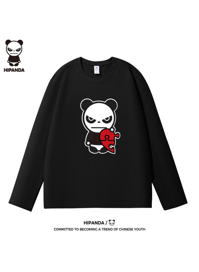 Hipanda Men's Long Sleeve T-shirt, Spring And Summer Heavyweight Pure Cotton, Versatile, Skin-friendly, Breathable, Trendy Top, Black, XL - Image 1