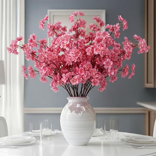 Daifunli 6 Pcs Artificial Cherry Blossom Branches Silk Fake Cherry Blossom Flowers 43 Inch Faux Stems for Spring Home Decor Table Centerpieces Wedding BouquetsPinkClassic - Image 1