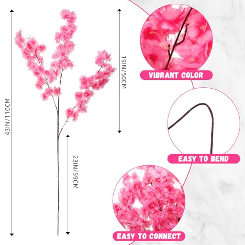 Daifunli 6 Pcs Artificial Cherry Blossom Branches Silk Fake Cherry Blossom Flowers 43 Inch Faux Stems for Spring Home Decor Table Centerpieces Wedding BouquetsPinkClassic - Image 3