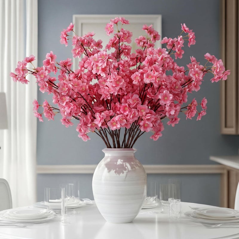 Daifunli 6 Pcs Artificial Cherry Blossom Branches Silk Fake Cherry Blossom Flowers 43 Inch Faux Stems for Spring Home Decor Table Centerpieces Wedding BouquetsPinkClassic - Image 2