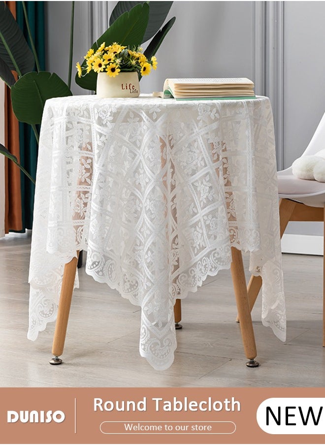 DUNISO Round Tablecloth White Lace Table Cloth , Washable Hollow Mesh Table Cover, Rectangular Vintage Lace Overlay, Floral Lace Table Cloths for Catering Events, Dinner Parties, Weddings Decorations 140*140cm  - Image 1