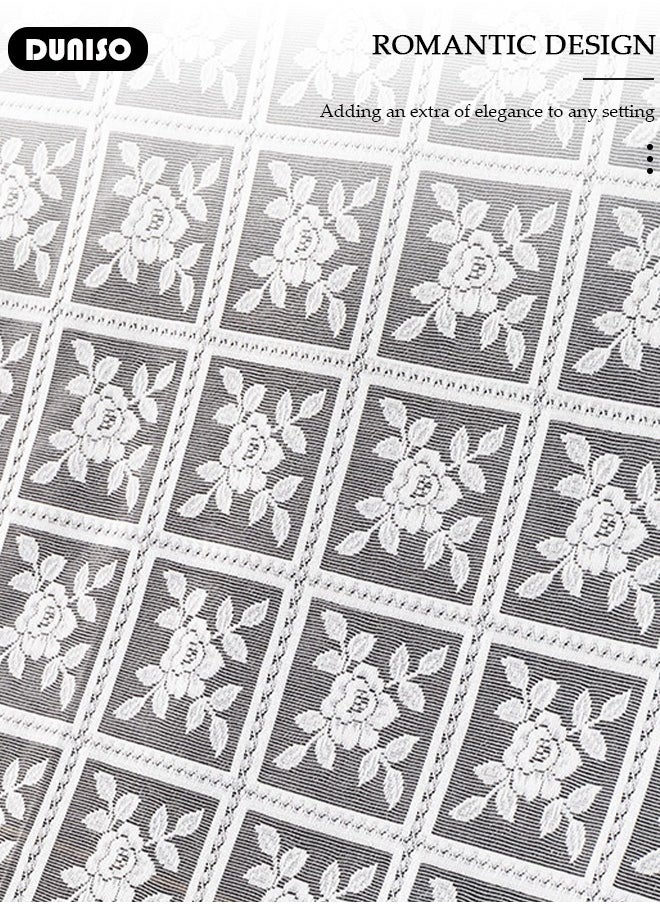 DUNISO Round Tablecloth White Lace Table Cloth , Washable Hollow Mesh Table Cover, Rectangular Vintage Lace Overlay, Floral Lace Table Cloths for Catering Events, Dinner Parties, Weddings Decorations 140*140cm  - Image 5