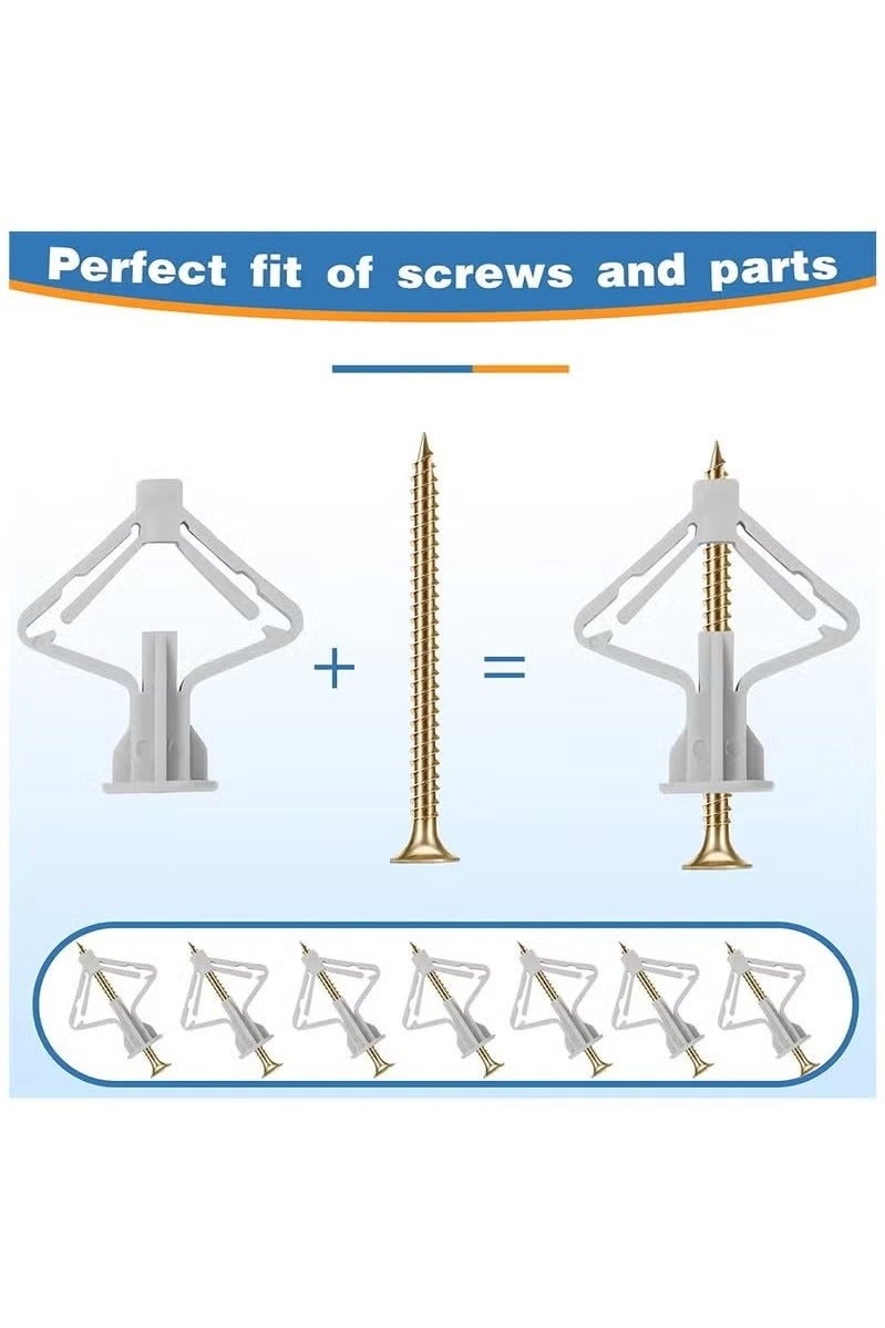 50 PCS Wall Anchor Kit, Hollow Wall Anchors with Screws Self-Drilling, Hollow Wall Anchor for Drywall Plasterboard Butterfly Type Expansion Anchors with Screws, Nylon - Image 3