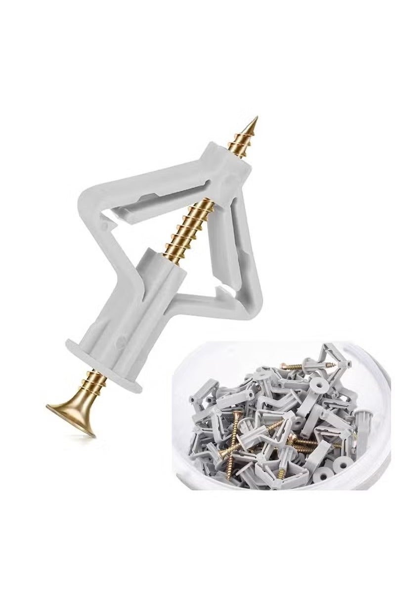 50 PCS Wall Anchor Kit, Hollow Wall Anchors with Screws Self-Drilling, Hollow Wall Anchor for Drywall Plasterboard Butterfly Type Expansion Anchors with Screws, Nylon - Image 1