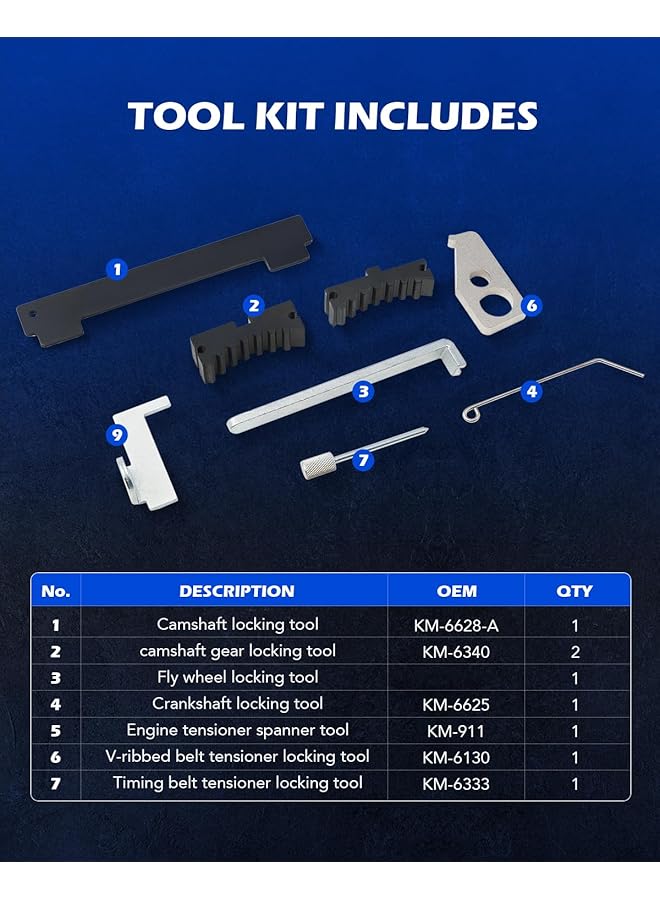 Orion Motor Tech Omt Engine Camshaft Tensioning Locking Alignment Timing Belt Tool Kit Compatible With Chevy Cruze Aveo Alfa Romeo Fiat 16V 1.4 1.6 1.8 En6340 Km6340  - Image 3