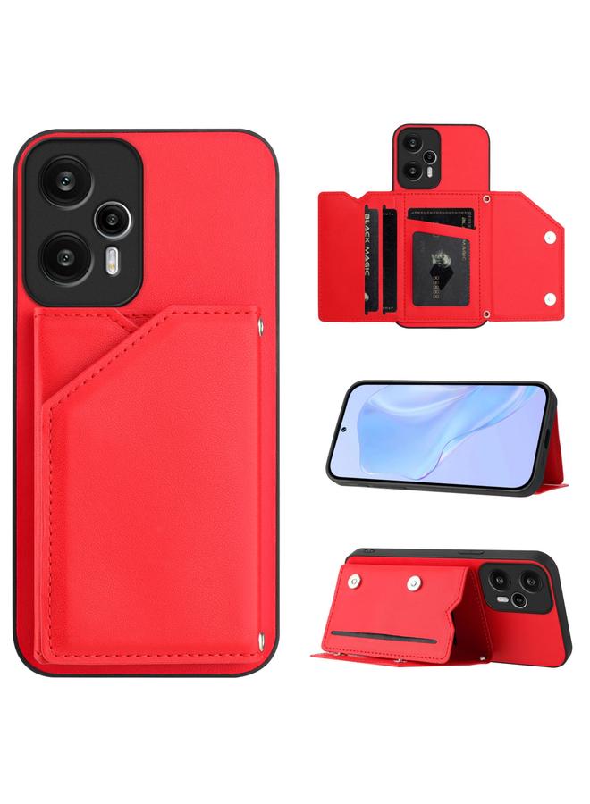 S-TOP Case For Redmi Note 12 Turbo Skin Feel Four Card Slots Phone Case with Wrist Strap - Image 1