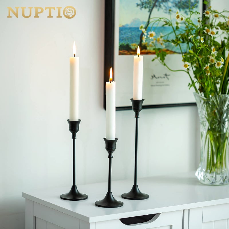 Nuptio Black Candle Holder Candlestick Holders Candle Sticks Holder Tapered Candle Holder Gothic Taper Candle Holders for Halloween Christmas Party Mantel Dinner Home Decoration 2 Sets(6 Pcs) - Image 2