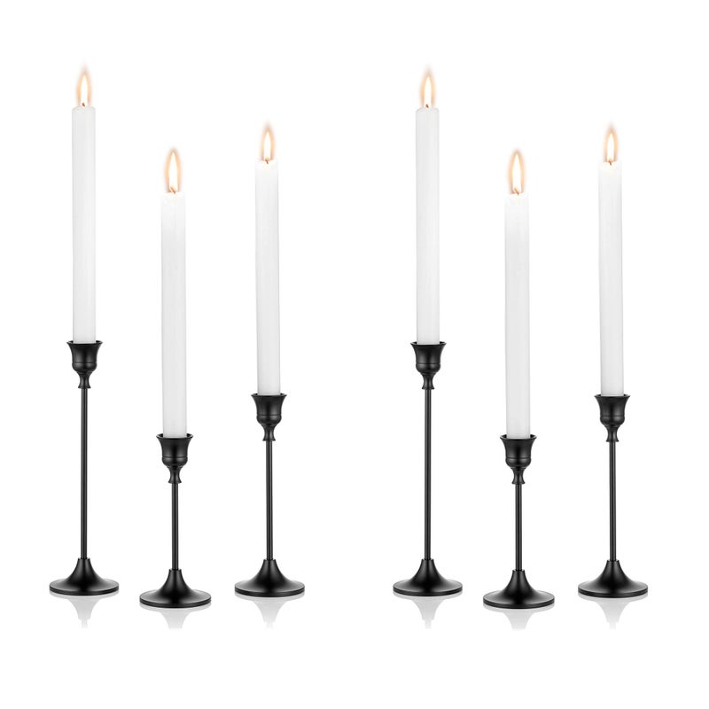 Nuptio Black Candle Holder Candlestick Holders Candle Sticks Holder Tapered Candle Holder Gothic Taper Candle Holders for Halloween Christmas Party Mantel Dinner Home Decoration 2 Sets(6 Pcs) - Image 1