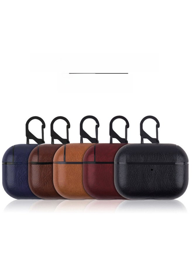 For Apple Bluetooth Headset Protective Case Airpods Pro Leather Case AppleAirpods432 Generation Headphone Case-Color:Dark Blue Back Buckle-Applicable Model:Airpods 3 Bags