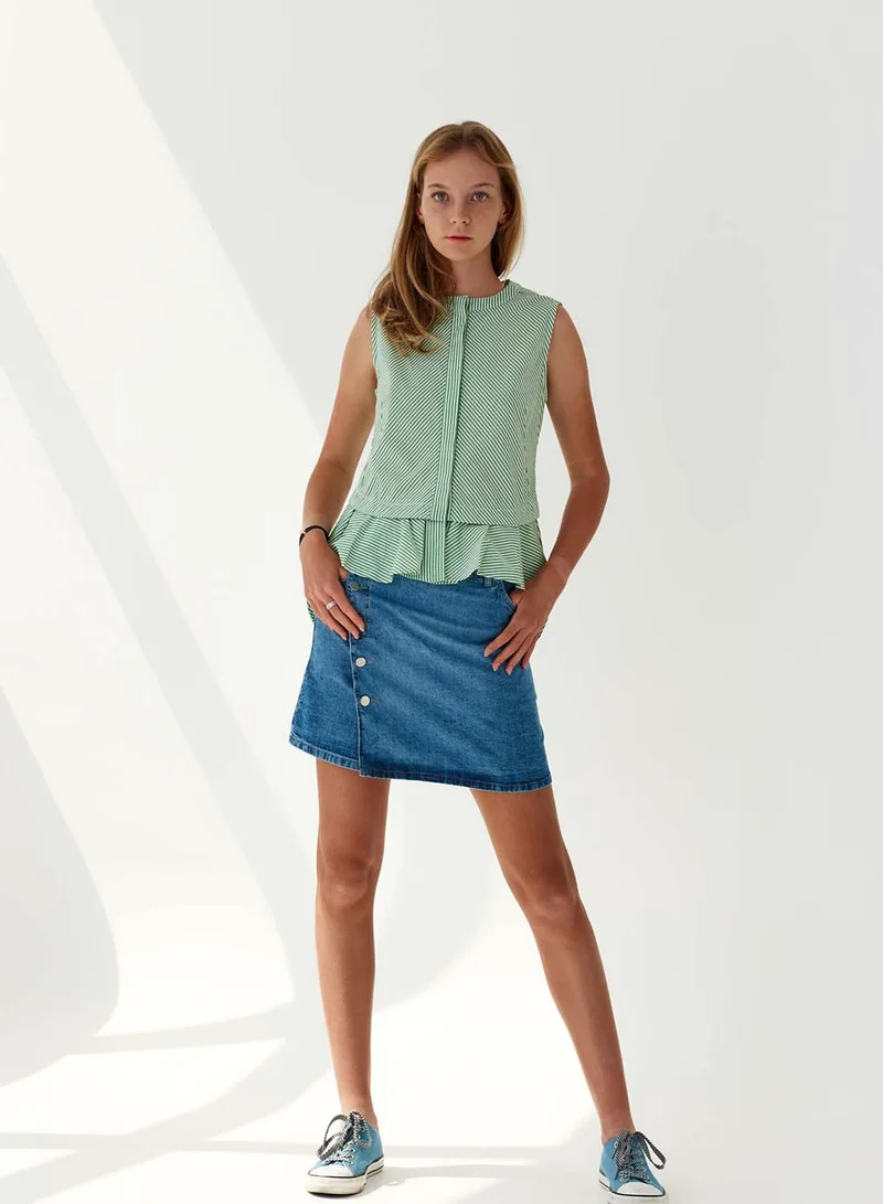 Virgio VIRGIO 100% Cotton Green Stripe High-Low Top
