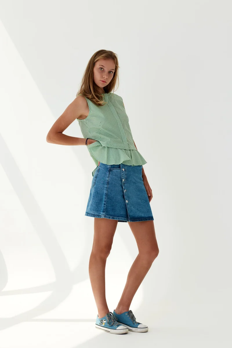 Virgio VIRGIO 100% Cotton Green Stripe High-Low Top