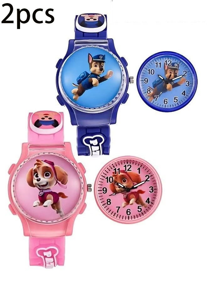 PAW PATROL Two-Piece Blue and Pink Rotating Dial Watch Set for Children (Combo with Rotatable Cover) - Image 1