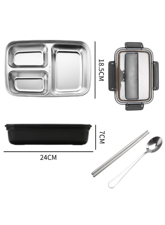 CKIKH stainless steel lunch box, three-compartment stainless steel bento box with leak-proof lid, individual food preparation box, equipped with tableware insulation layer, portable outdoor lunch box, suitable for adults, children, office workers and students. - Image 4
