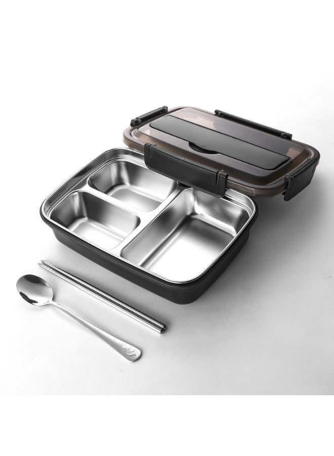 CKIKH stainless steel lunch box, three-compartment stainless steel bento box with leak-proof lid, individual food preparation box, equipped with tableware insulation layer, portable outdoor lunch box, suitable for adults, children, office workers and students. - Image 2