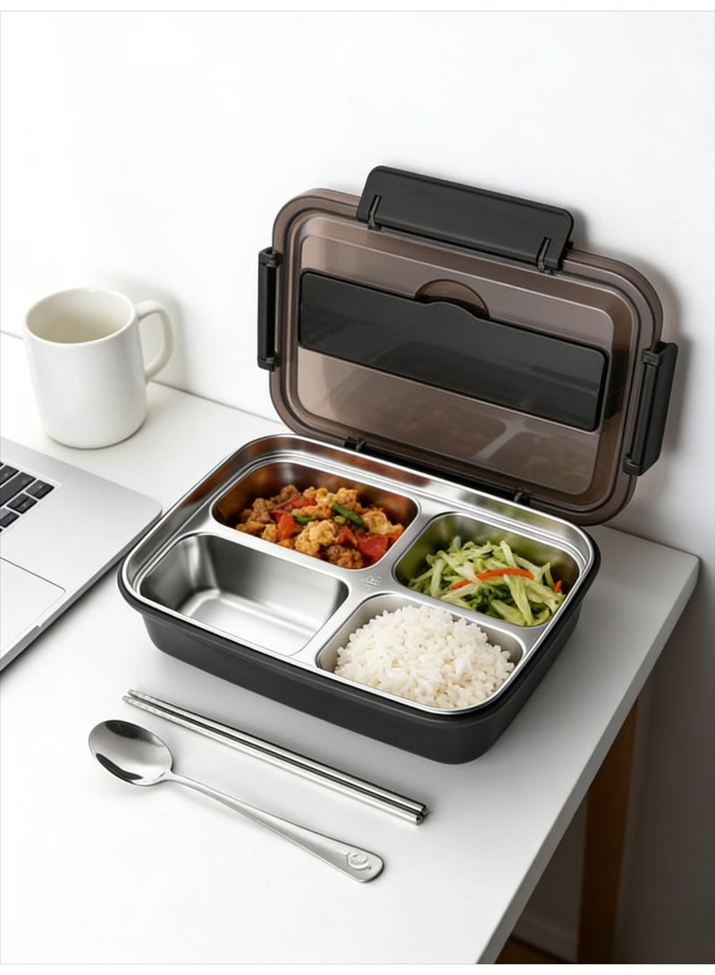 CKIKH stainless steel lunch box, three-compartment stainless steel bento box with leak-proof lid, individual food preparation box, equipped with tableware insulation layer, portable outdoor lunch box, suitable for adults, children, office workers and students. - Image 1
