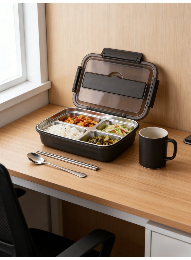 CKIKH stainless steel lunch box, three-compartment stainless steel bento box with leak-proof lid, individual food preparation box, equipped with tableware insulation layer, portable outdoor lunch box, suitable for adults, children, office workers and students. - Image 3
