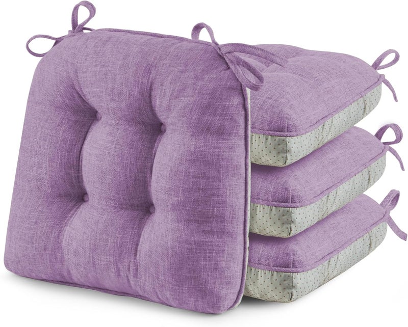 puredown ® Chair Cushions for Dining Chairs, Tufted Memory Foam Chair Pads with Non-Slip Backing, Kitchen Seat Cushions with Ties, Washable Seat Pads Set of 4, 15.5" x 15.5" x 4", Purple - Image 1