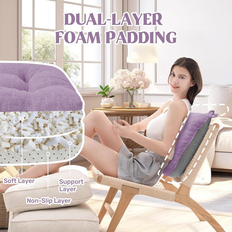 puredown ® Chair Cushions for Dining Chairs, Tufted Memory Foam Chair Pads with Non-Slip Backing, Kitchen Seat Cushions with Ties, Washable Seat Pads Set of 4, 15.5" x 15.5" x 4", Purple - Image 3