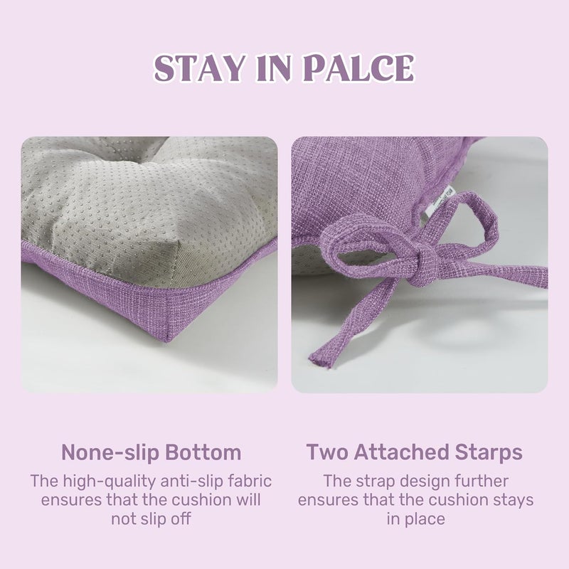 puredown ® Chair Cushions for Dining Chairs, Tufted Memory Foam Chair Pads with Non-Slip Backing, Kitchen Seat Cushions with Ties, Washable Seat Pads Set of 4, 15.5" x 15.5" x 4", Purple - Image 5