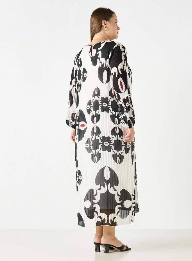 أولا بوبكن فستان بمقاس كبير بأكمام طويلة وطبعات من أولا بوبكن