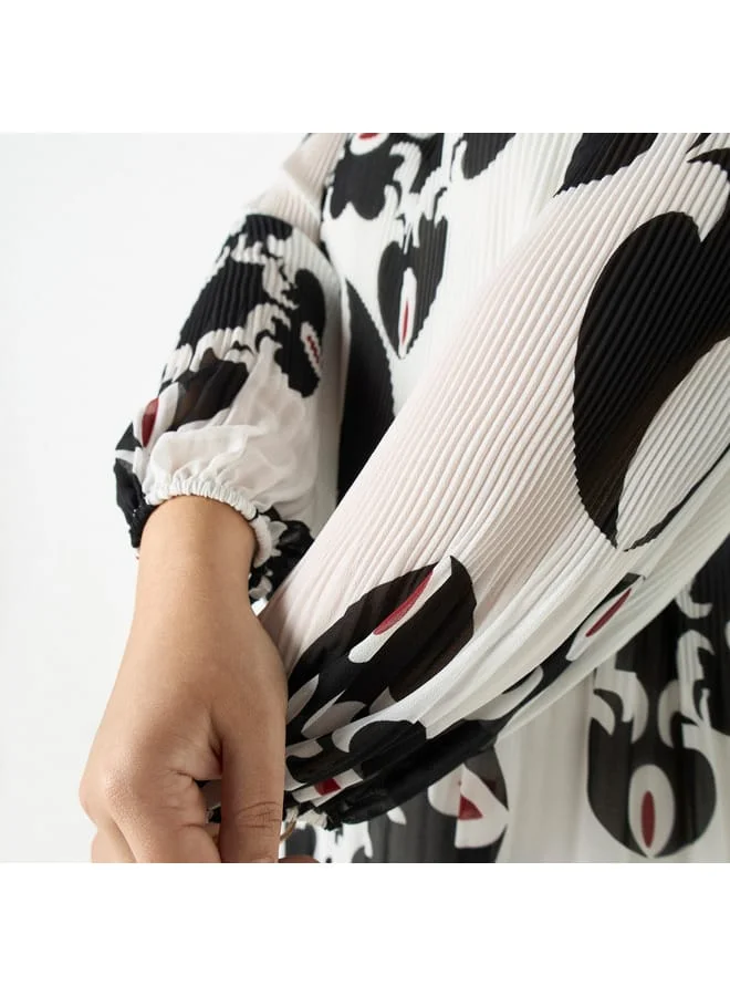Ulla Popken Plus Size Ulla Popken All-Over Print Dress with Long Sleeves