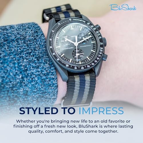 BluShark - Original Collection Military-Style Waterproof Watch Strap, Fits All Timepiece Brands, Durable Nylon Wristwatch Accessories with Stainless Steel Buckle, Bond Blue, 20mm - Image 5