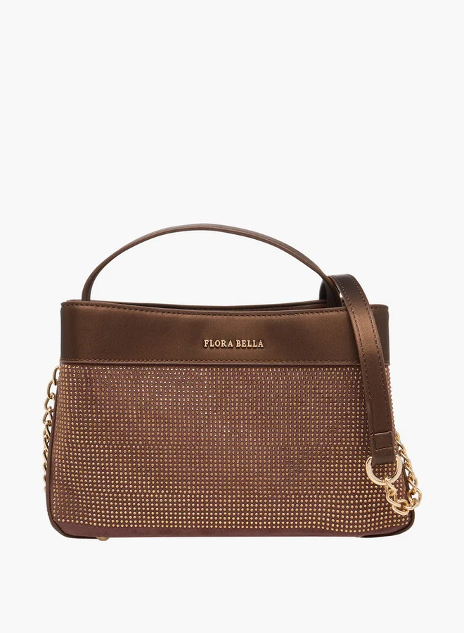Flora Bella By Shoexpress Embellished Crossbody Bag with Zip Closure