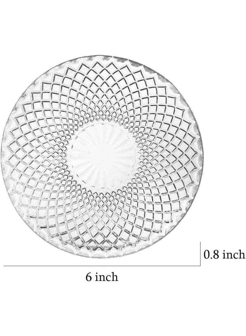 Sizikato 4pcs Clear Glass Snack Plate with Mesh Texture, 6-Inch Dried Fruit Plate Dessert Plate for Home and KTV - Image 1