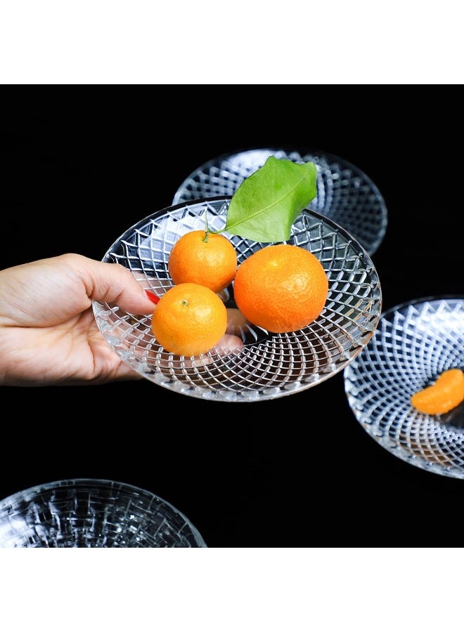 Sizikato 4pcs Clear Glass Snack Plate with Mesh Texture, 6-Inch Dried Fruit Plate Dessert Plate for Home and KTV - Image 2