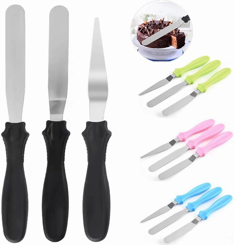 MDLJG Cake Cream Spatulas, 3 Pieces of Cake Angled Spatula with Stainless Steel, Professional Cake Decorating, Pastry & Baking, Icing Frosting Cream Chocolate Cake Spatula (3 Pcs Black) - Image 1