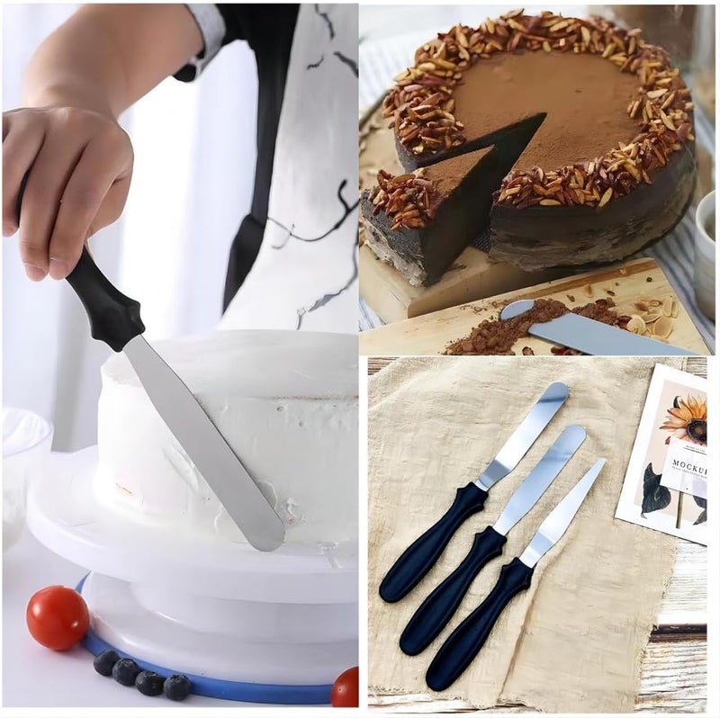 MDLJG Cake Cream Spatulas, 3 Pieces of Cake Angled Spatula with Stainless Steel, Professional Cake Decorating, Pastry & Baking, Icing Frosting Cream Chocolate Cake Spatula (3 Pcs Black) - Image 2