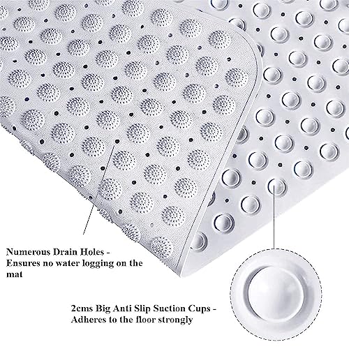 XXSSIER Anti Skid Mat for Bathroom Floor Bathroom Anti Slip Mat Bathtub Bath Shower Mat with Suction Cups & Drain Holes Foot Massage Scrubber for Kids & Adults Bath Mat 70 x 35 CM (White) - Image 3