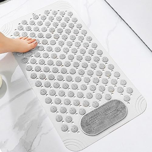 XXSSIER Anti Skid Mat for Bathroom Floor Bathroom Anti Slip Mat Bathtub Bath Shower Mat with Suction Cups & Drain Holes Foot Massage Scrubber for Kids & Adults Bath Mat 70 x 35 CM (White) - Image 5