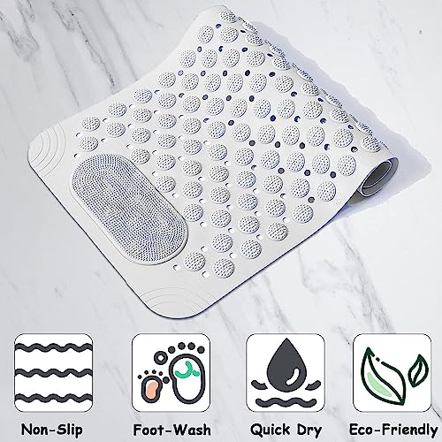 XXSSIER Anti Skid Mat for Bathroom Floor Bathroom Anti Slip Mat Bathtub Bath Shower Mat with Suction Cups & Drain Holes Foot Massage Scrubber for Kids & Adults Bath Mat 70 x 35 CM (White) - Image 2