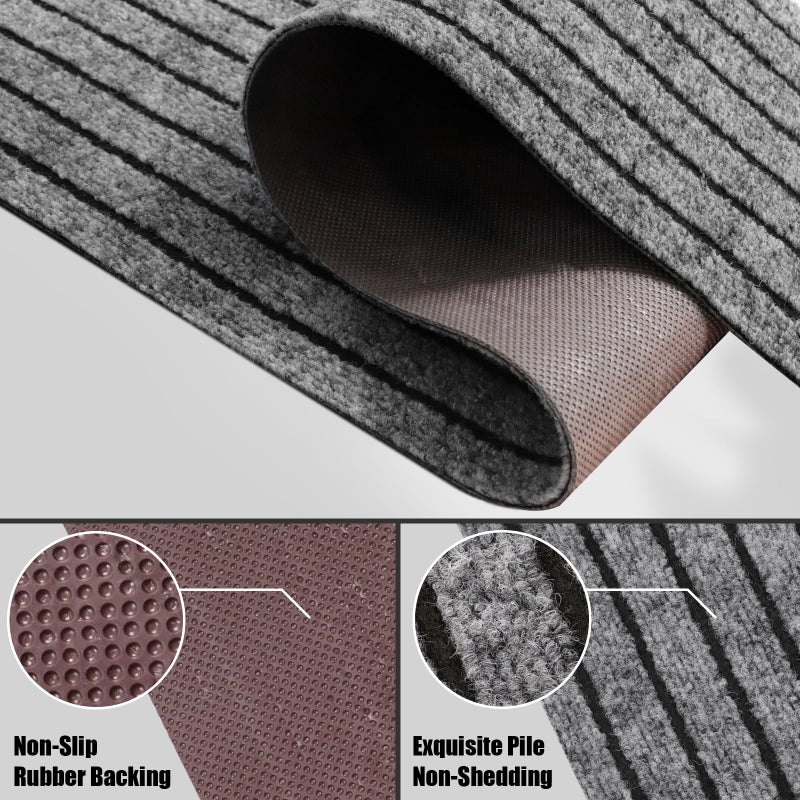 PENFHF Runner Rug 2' x 6' Outdoor/Indoor, Rug with Natural Rubber Backing Non Slip for Hallway, Kitchen, Patio, Laundry, RV, Entryway, Garage, Bathroom, Area Rug Carpet, Grey Strip, Custom Size - Image 5