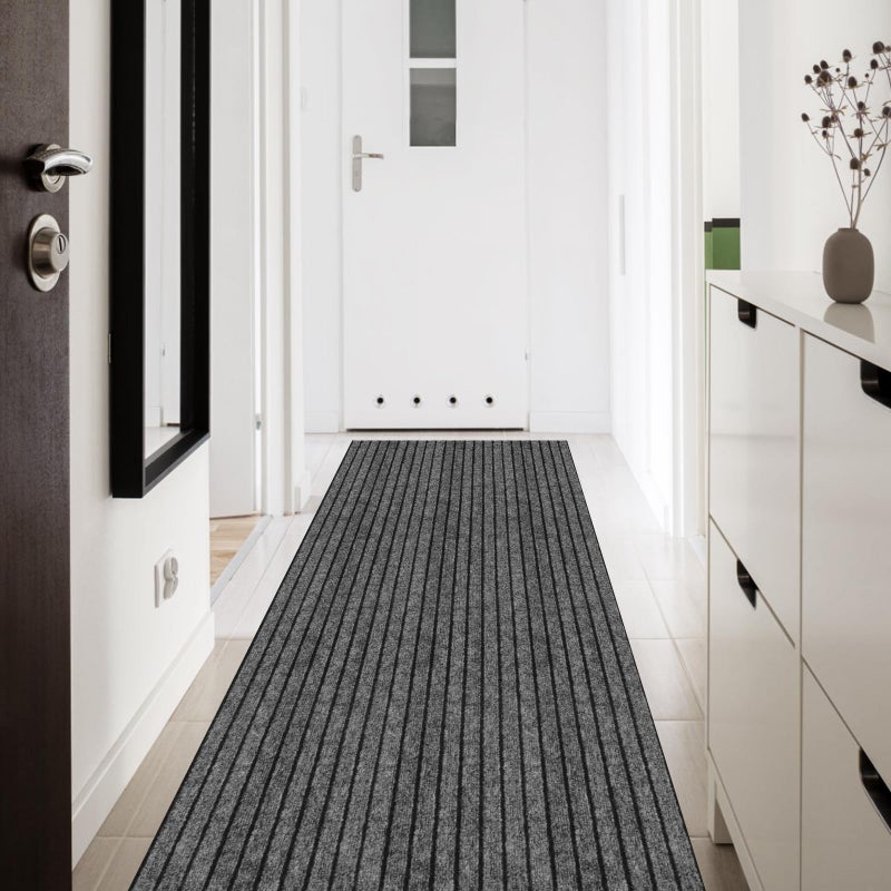 PENFHF Runner Rug 2' x 6' Outdoor/Indoor, Rug with Natural Rubber Backing Non Slip for Hallway, Kitchen, Patio, Laundry, RV, Entryway, Garage, Bathroom, Area Rug Carpet, Grey Strip, Custom Size - Image 1